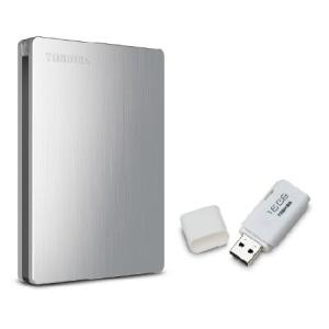 Toshiba Canvio Slim II 1.0 TB Portable Hard Drive with Bonus 16GB USB Flash Drive - Brushed Aluminum｜pyonkichishouten