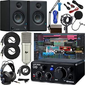 Presonus AudioBox GO Mobile 2x2 USB Audio Recording Interface with Creative Software Kit and Studio Bundle and Eris E3.5 Pair Studio Monitors and Adju｜pyonkichishouten