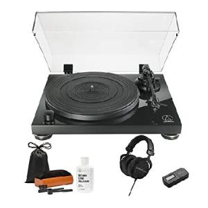 Audio Technica AT-LPW50PB Manual Belt-Drive Turntable Bundle with DT 990 PRO Studio Headphones and Vinyl Record Care System (3 Items)