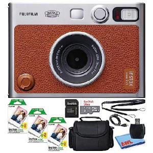 Fujifilm Instax Mini EVO Hybrid Instant Film Camera (Brown) (16812534) Bundle with 60 Instant Film Sheets + 32GB Memory Card + Small Padded Case + SD