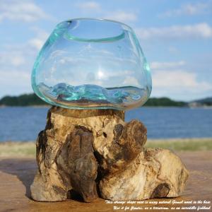 吹きガラスと天然木のオブジェ TN 金魚鉢 メ...の詳細画像1