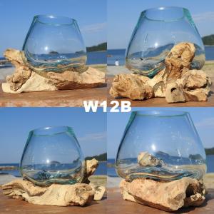 吹きガラスと天然木のオブジェ W12 金魚鉢 ...の詳細画像2