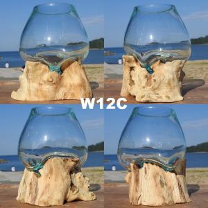 吹きガラスと天然木のオブジェ W12 金魚鉢 ...の詳細画像3