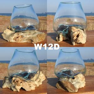 吹きガラスと天然木のオブジェ W12 金魚鉢 ...の詳細画像4