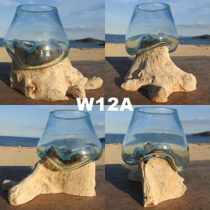 吹きガラスと天然木のオブジェ W12 金魚鉢 ...の詳細画像1