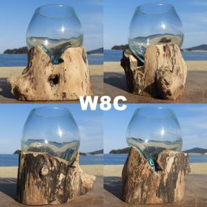 吹きガラスと天然木のオブジェ W8 金魚鉢 メ...の詳細画像3