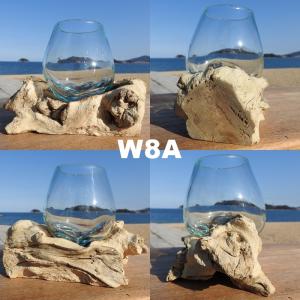 吹きガラスと天然木のオブジェ W8 金魚鉢 メ...の詳細画像1