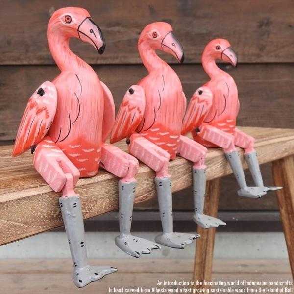 お座り フラミンゴさん Sサイズ ウェルカム人形 鳥 木製 木彫りの置物 動物インテリア バリ雑貨 ...
