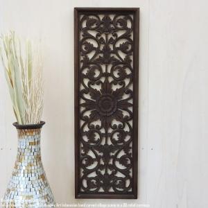 木製 彫刻レリーフ 大型 片面彫り 60×60cm 花 パネル 壁飾り 欄間