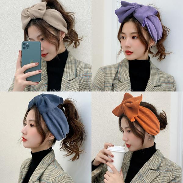 ビッグリボン ヘアターバン でかリボン ヘアバンド リブ 韓国 カジュアル 髪留め プレゼント　kz...