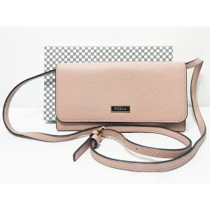 美品 FURLA フルラ ショルダーウォレット レザー ピンクベージュ 財布 箱付き レディース