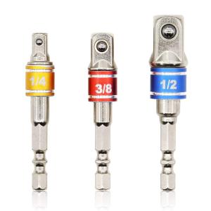 ソケットアダプター セット インパクトドライバー用　電動ドリルのソケット DIY用 のドリルアダプター 3本組 差込角（1/4" 3/8" 1/2"）