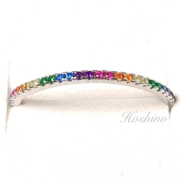 マルチカラー  アミュレット　エタニティ　リング　虹色　シルバー925製　極細