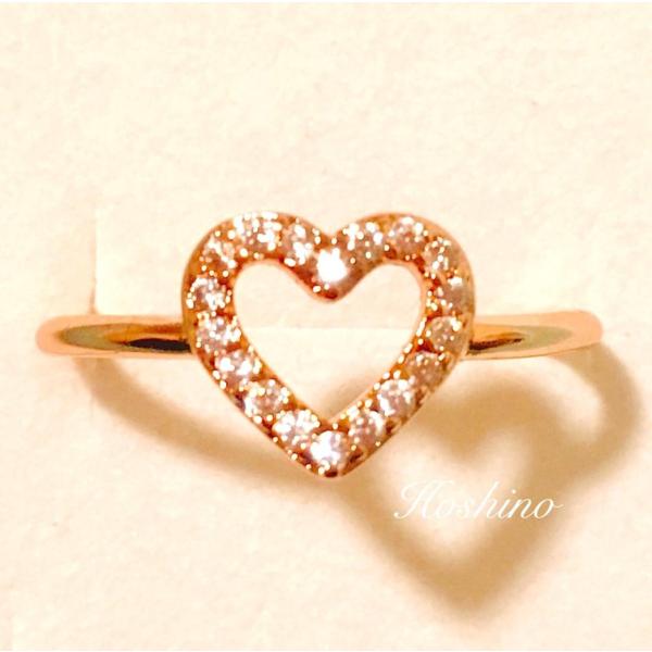 オープンハート　k18ピンクゴールドコーティング　sonaダイヤモンド　リング