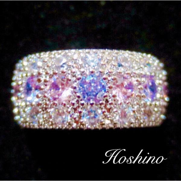 ピンクサファイア　sonaダイヤモンド　シルバー　プラチナ仕上げ　パヴェ　リング