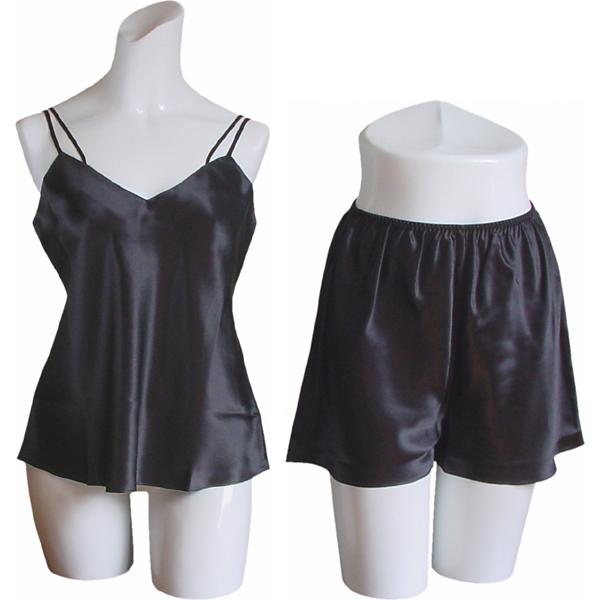 100％シルク　キャミソール＆タップパンツ（ブラック）