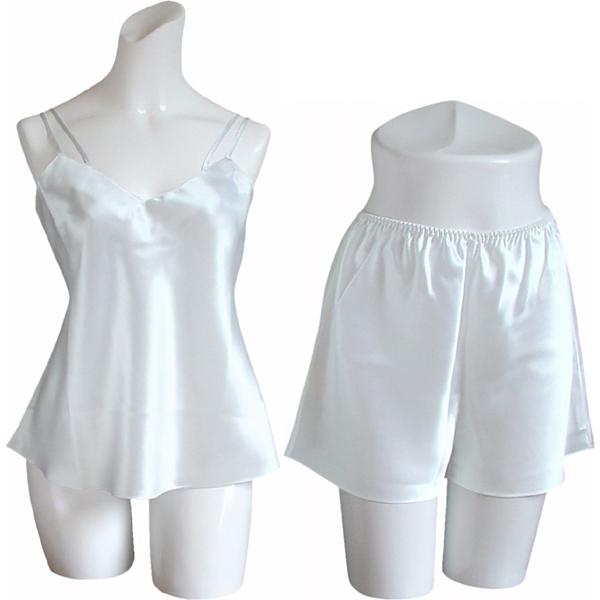 100％シルク　キャミソール＆タップパンツ（ホワイトパール）