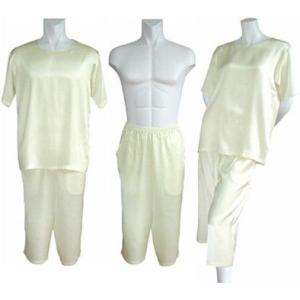 100％シルク　Ｔシャツ＆パンツ（七分丈）（アイボリー）