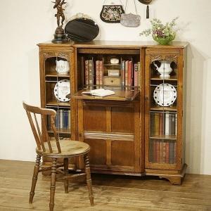 英国イギリスアンティーク家具 サイドバイサイド ビューローブックケース 机 デスク 書棚 本棚 オーク材 A888W｜qs-antiques