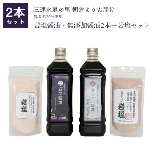 【送料無料】無添加の贅沢な生醤油とピンク岩塩を使った岩塩醤油2本セット＋岩塩を2種 九州 醤油 ギフト 無添加 辛川醤油 ミネラル分が豊富 ピンク岩塩 水素岩塩｜qtsuhanshop