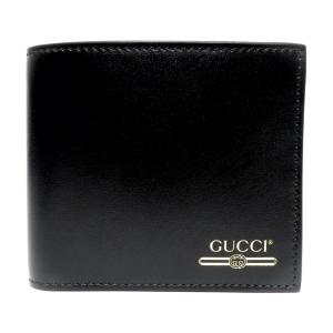新品メンズ グッチ GUCCIロゴ二つ折り財布レザー黒
