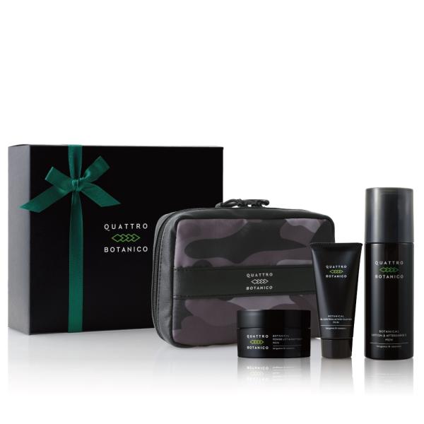 メンズ オールインワン化粧水 洗顔料 クリーム ポーチ付 ギフト セット　箱入り・紙袋付 クワトロボ...