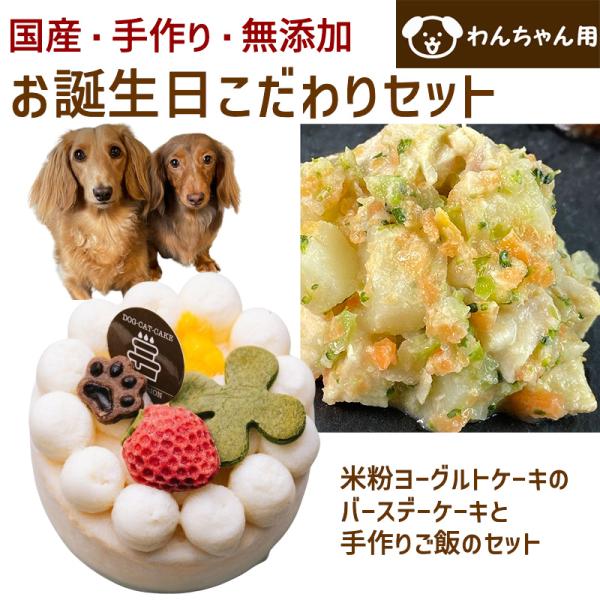 わんちゃんお誕生日こだわりセット 愛犬のお祝いケーキ マンゴー入り米粉ヨーグルトケーキと手作り犬用ご...