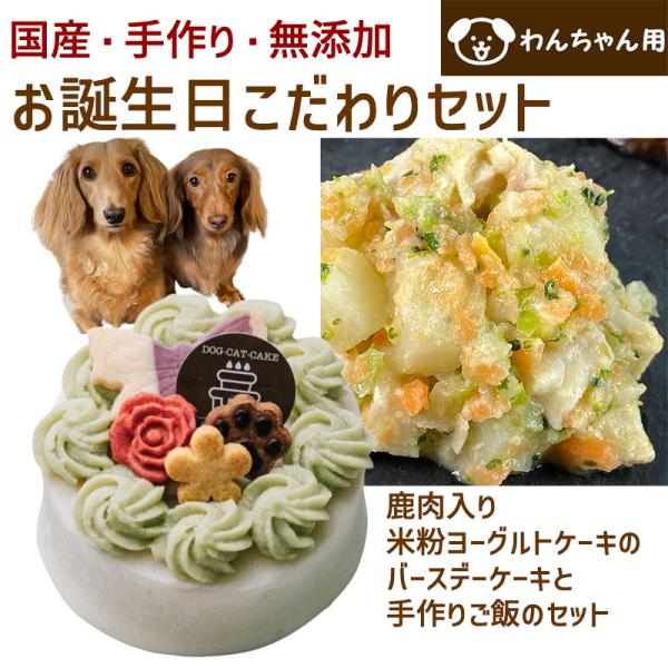 わんちゃんお誕生日こだわりセット 愛犬のお祝いケーキ 鹿肉入り米粉ヨーグルトケーキと手作り犬用ごはん...
