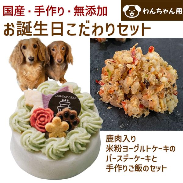 わんちゃんお誕生日こだわりセット 愛犬のお祝いケーキ 鹿肉入り米粉ヨーグルトケーキバースデーケーキと...
