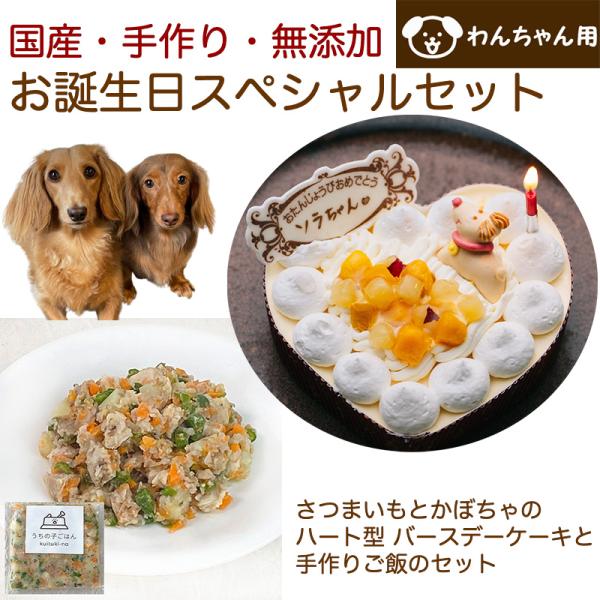 わんちゃんお誕生日スペシャルセット さつまいもとかぼちゃのハート型 バースデーケーキと手作り犬用ごは...