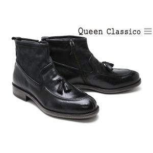 クインクラシコ QueenClassico メンズ ドレスシューズ タッセルブーツ ブラック イタリア製 10874bk｜queen-classico
