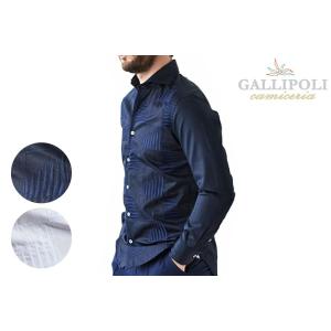 ガリポリカミチェリア / GALLIPOLI camiceria メンズウェア 120661 ジオメトリック刺繍シャツ ホワイト ネイビー｜queen-classico