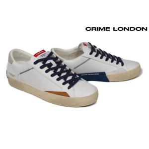 クライムロンドン メンズ スニーカー ディストレス ホワイト イタリア製 CRIME LONDON 17002pp6-10i｜queen-classico