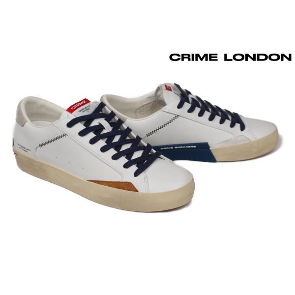 クライムロンドン メンズ スニーカー ディストレス ホワイト イタリア製 CRIME LONDON ...