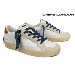 クライムロンドン メンズ スニーカー スケート デラックス ホワイトブルー イタリア製 CRIME LONDON 17103pp6-10i｜queen-classico