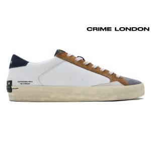 クライムロンドン / CRIME LONDON メンズ スニーカー 18003aa6-whbr ディストレス ホワイトブラウン イタリア製｜queen-classico
