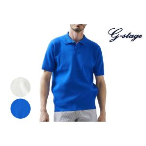 ジーステージ / G-STAGE メンズウェア サマーニット ポロシャツ ホワイト ブルー 330704｜queen-classico