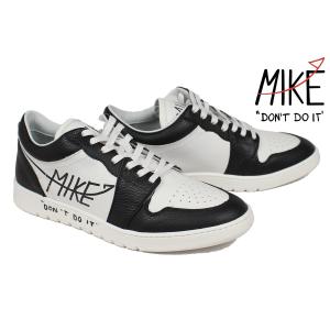 マイク ドントドゥイット / MIKE DON'T DO IT レザースニーカー ローカット ブラック ホワイト イタリア製  mike01-010｜queen-classico