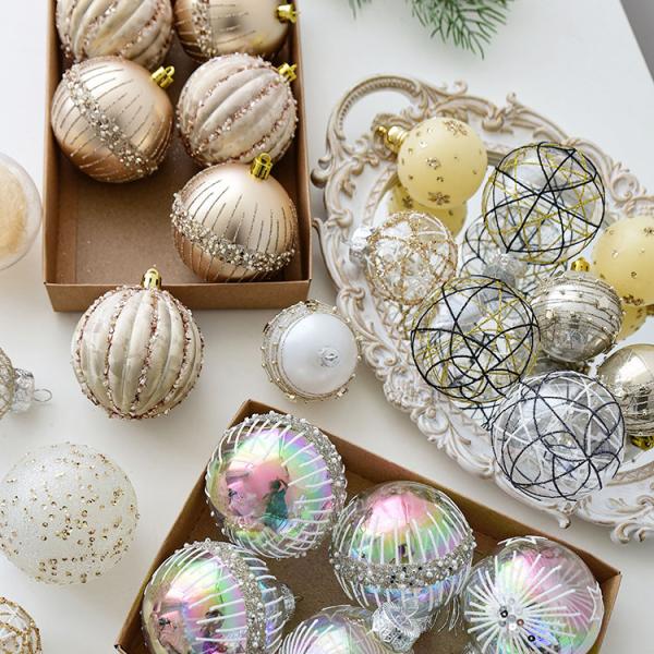 ボールオーナメント　80mm　6個セット　マットシャンパンゴールドMIX【クリスマスツリー クリスマ...