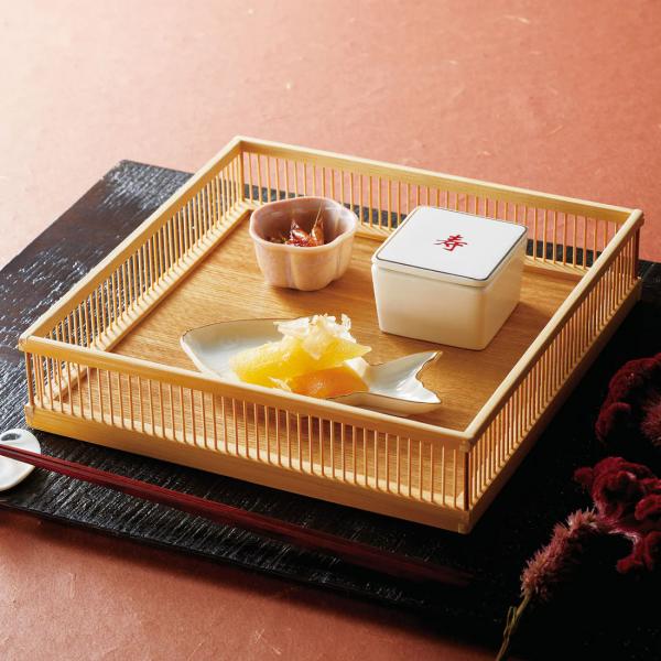 【取り寄せ商品】白竹千筋盛器・正角【和モダン おしゃれ おもてなし 和食器 トレイ トレー 正方形 ...