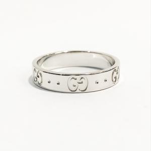 返品可 グッチ GUCCI アイコン プリント リング 指輪 K18WG ホワイト