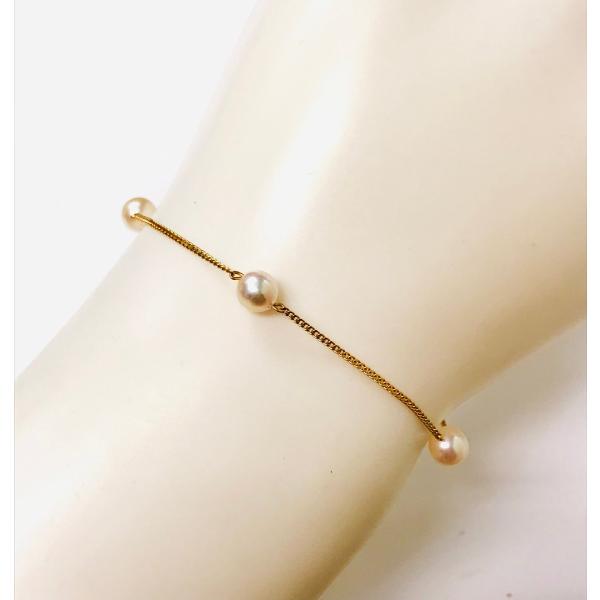 K18　ゴールド　パール付きチェーンブレスレット　qoj.YPS04