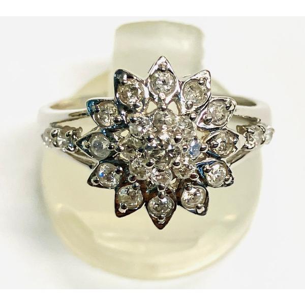 PT900 プラチナ　フラワーモチーフ　ダイヤモンド　D0.50　リング　12.5号 　qoj.Z0...
