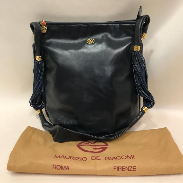 MAURIZIO DE GIACOMI 本革レザーショルダーバッグ　フリンジ付き　qoo.YN701