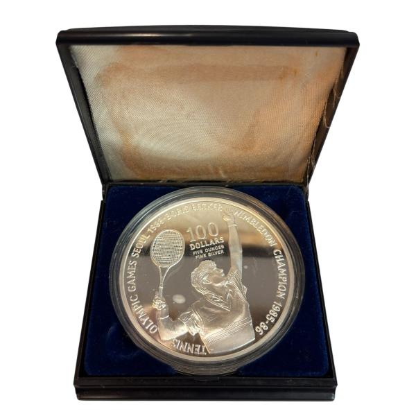 qoo.ZJM04　ボリス・ベッカー　100ドル大型銀貨 5oz 1987年 ソウルオリンピック19...