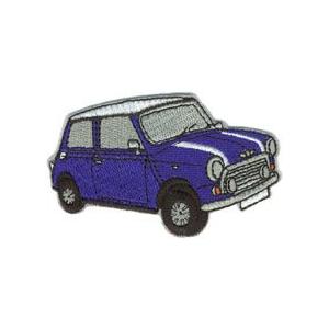 MINI CAR ミニ　青色　イギリス　車(タイヤ・オイル・その他）　のワッペン　アイロン