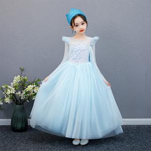 子供 ドレス 雪の女王 コスプレ コスチューム 半袖 ロング お姫様ドレス プリンセス なりきり 衣装 服 人気 誕生日 女の子用 子供用 ワンピース 雪の結晶 ブル…｜queenstylehayato