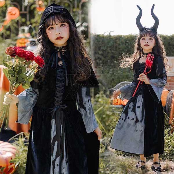ハロウィン仮装 キッズ 魔女 子供  子ども用  巫女 コスプレ 吸血鬼 ヴァンパイア 骸骨 悪魔ド...