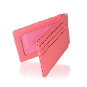 本革 カード入れ 定期入れ バタフライ型 メンズ レディース カードケース パスケース (ピンク)｜quessstore