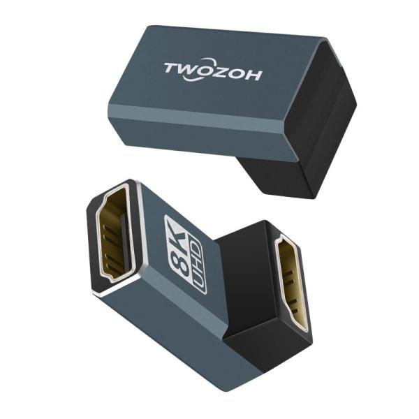 Twozoh 8K HDMIカプラー(2個パック) HDMI 中継 器アダプター 90度 L型, H...